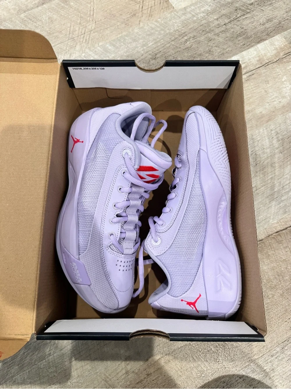 Jordan Luka 77 Men’s Lavender Basketball Athletic Shoes with Red Logo